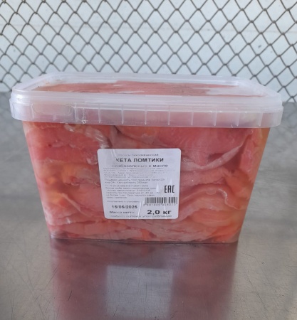 Кета ломтики в масле 2кг (цена за ведёрко) фото в магазине Рыба-Сочи.рф